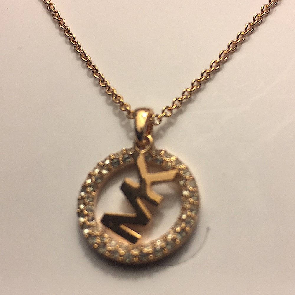 MICHAEL KORS - ROSE GOLD MK LOGO PENDANT NECKLACE - Picture 2 of 12
